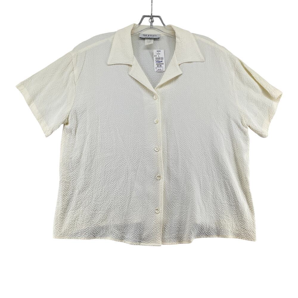 Vintage Truffles Cream Textured Button Up Blouse Made USA Size L